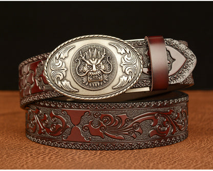 Silver - Coffee / 110 cm Men's Luxury Belt with Chinese Dragon Totem Buckle - skyjackerz