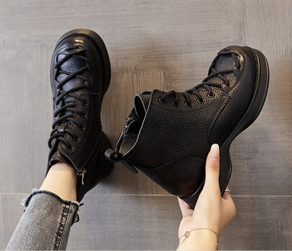 Women's Cross Lace-Up Leather Boots - skyjackerz