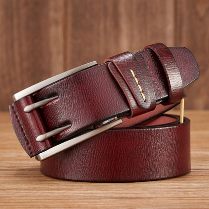 Black - 3.8 cm / 105 cm Men's Fancy Leather Belt with Double Pin Buckle - skyjackerz