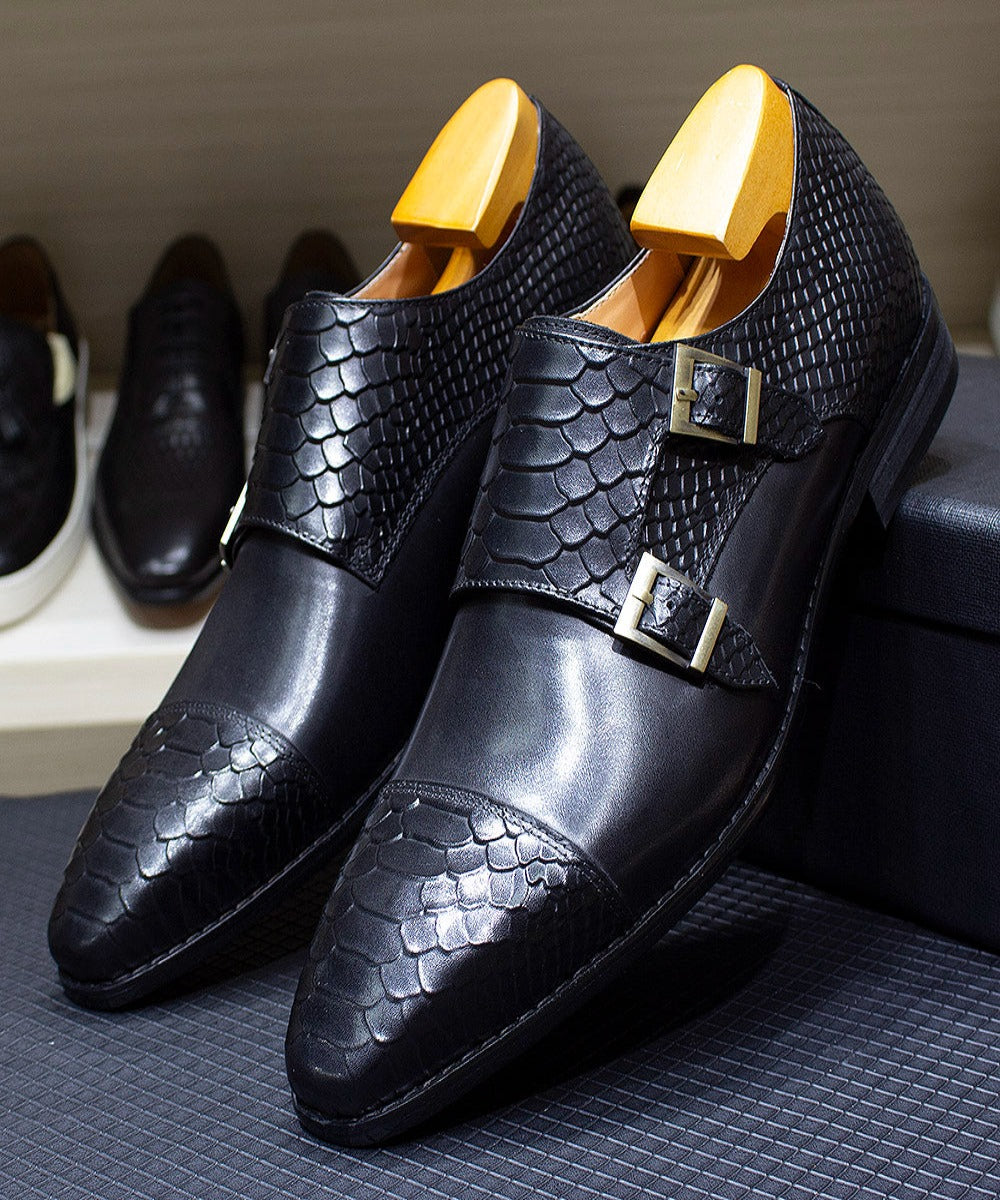 Black / 6 Men's Leather Designer Scales Shoes - skyjackerz