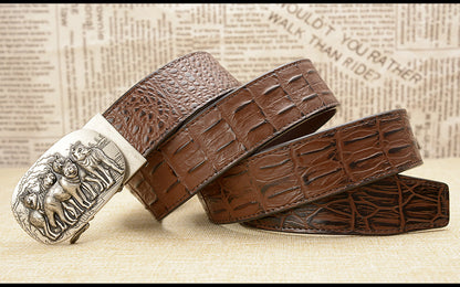Gold - Black / 105 cm Luxury Automatic Leather Belt for Men - Wolf Pack Design - skyjackerz