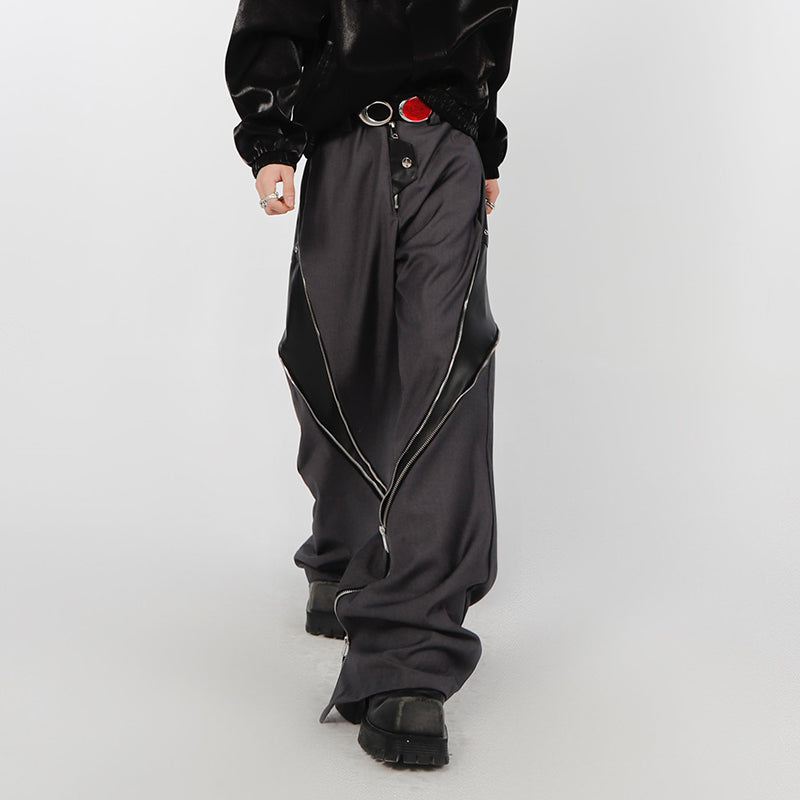 Grey / S Men's Designer Straight Leather Trousers - skyjackerz