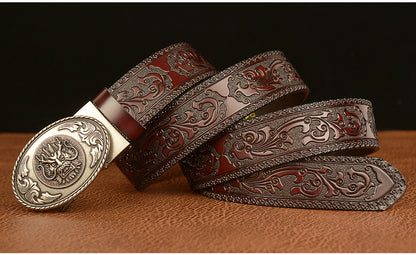 Gold - Black / 110 cm Men's Luxury Belt with Chinese Dragon Totem Buckle - skyjackerz