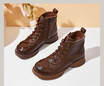 Women's Cross Lace-Up Leather Boots - skyjackerz