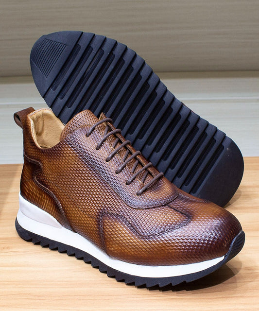 Brown / 7 Handcrafted Genuine Leather Oxford Sneakers - skyjackerz