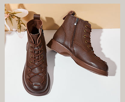 Women's Cross Lace-Up Leather Boots - skyjackerz