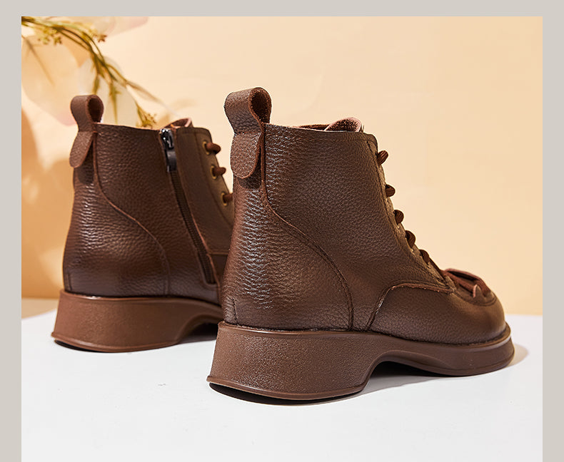 Women's Cross Lace-Up Leather Boots - skyjackerz