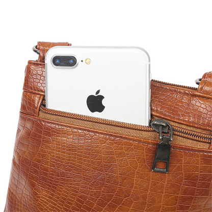 Brown Women's Leather Shoulder Bag - Multi-Pockets Casual Handbag - skyjackerz