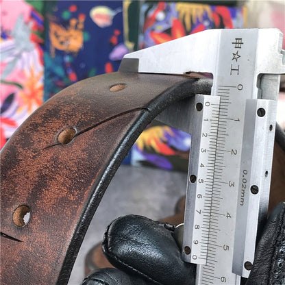 Brown / 95 cm Men's Retro Snake Buckle Thick Leather Belt - skyjackerz