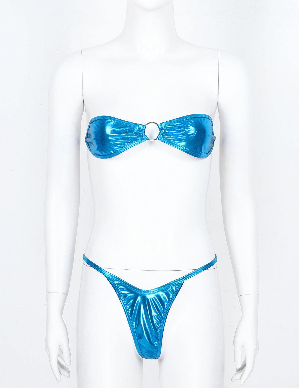 Light Blue Women's Shiny Leather Bikini Set - skyjackerz