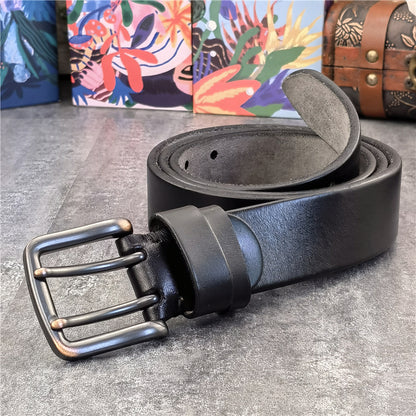 Black-B / 95 cm Retro Style Genuine Leather Belt for Men - skyjackerz
