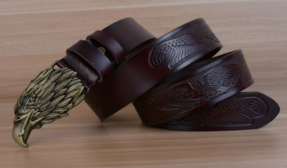 Style 1 - Black / 100 cm Designer Vintage Leather Belt for Men - Eagle Design - skyjackerz