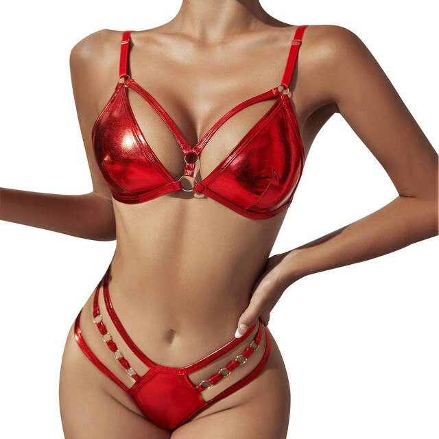 Red 1 / S Leather Bikini Set For Women - skyjackerz
