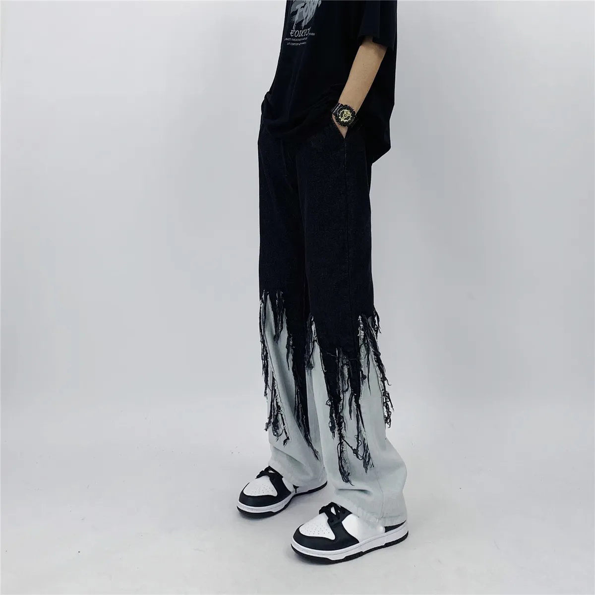 Black / S Men's Fashionable Hippie Darkwear Jeans - skyjackerz