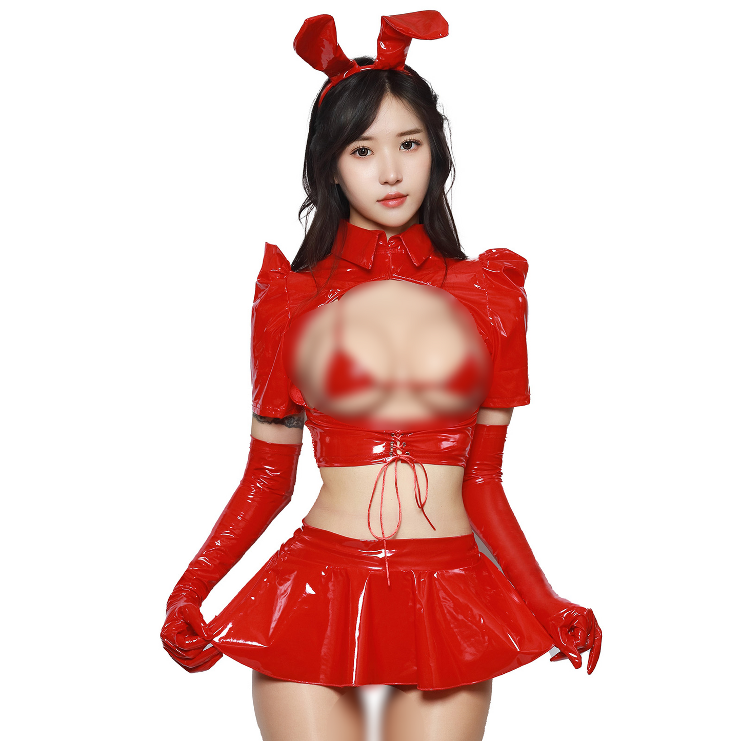 Red - A-Line / M Women's Cuddly Bunny Leather Set - skyjackerz
