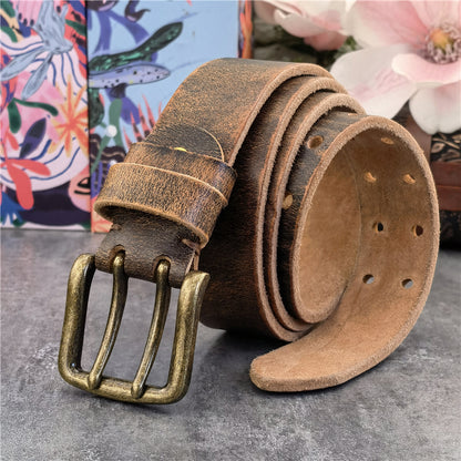 Yellow-G / 95 cm Retro Style Genuine Leather Belt for Men - skyjackerz