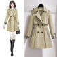 Almond / S Women's Formal Mid-Length Trench Coat - skyjackerz