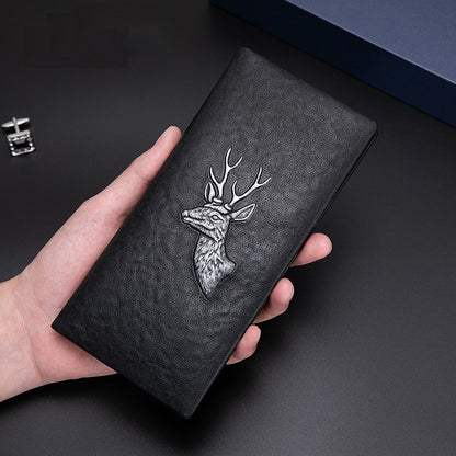A Men's Designer Long Stag Leather Wallet - skyjackerz