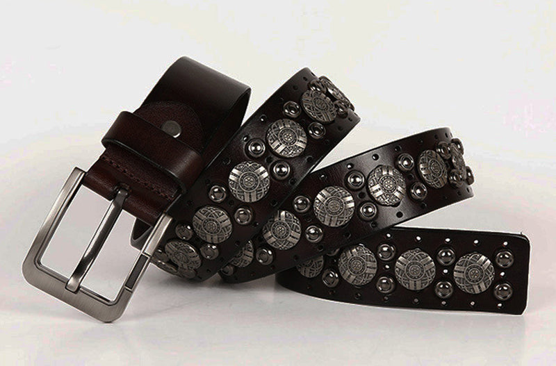 Metal Rivet Cowboy Leather Belt For Men - skyjackerz