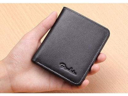 Without Box / Black stitching Men's Leather Business Mini Coin Wallet - skyjackerz