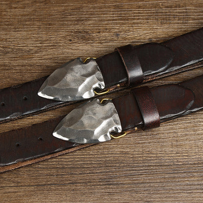 Coffee / 105 cm Men's Alloy Buckle Leather Belt with Arrow Design - skyjackerz
