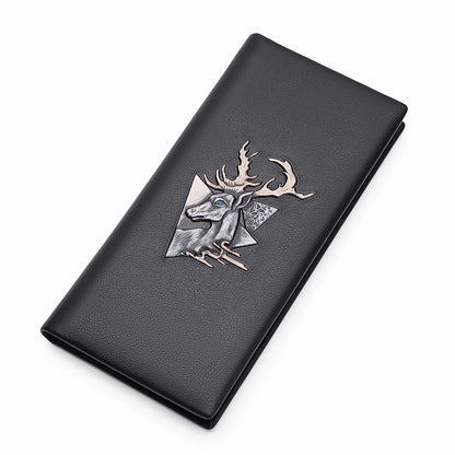 B Men's Designer Long Stag Leather Wallet - skyjackerz