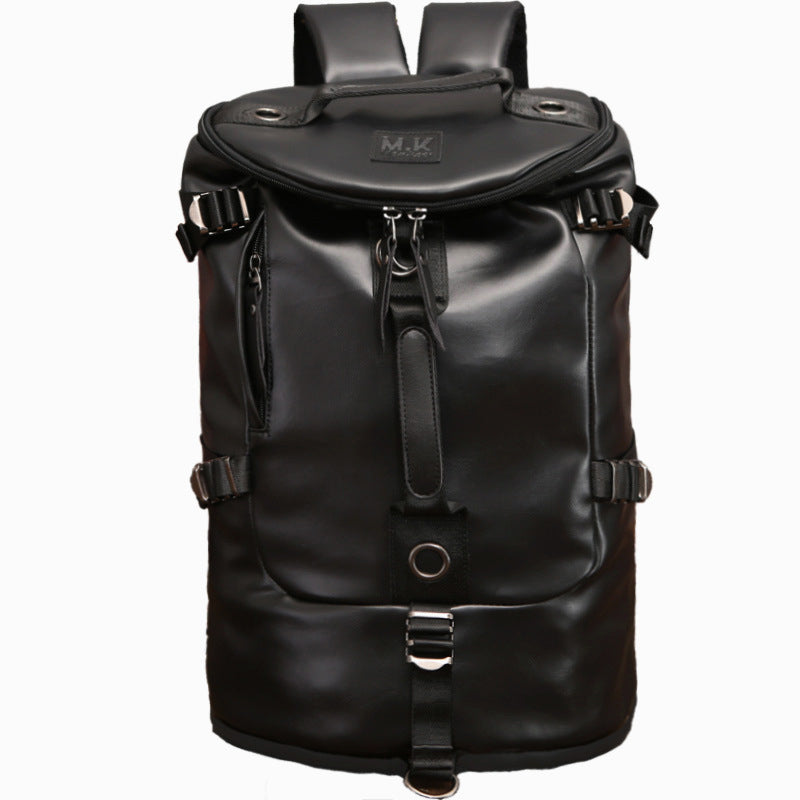 Black Men's Leather Waterproof Travel Backpack - skyjackerz