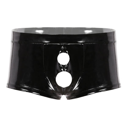 Black / M Low Rise Leather Boxer with Openings for Men - skyjackerz