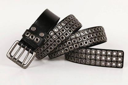 Black / 100 cm Cross Rivet Cowboy Leather Belt For Men - skyjackerz