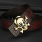 Gold - Coffee / 105 cm Alloy Skull Smooth Buckle Leather Belt For Men - skyjackerz
