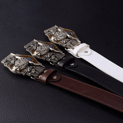 A - Black / 105 cm Cowboy Style Men's Genuine Leather Belt - skyjackerz