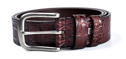 Dark Brown / 95 cm Men's Designer Belt with Crocodile Pattern - skyjackerz