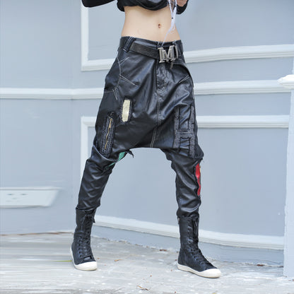 Black / S Men's Hip Hop Style Leather Trousers - skyjackerz