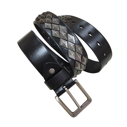 Black / 105 cm Men's Punk Leather Belt with Metal Studs - skyjackerz