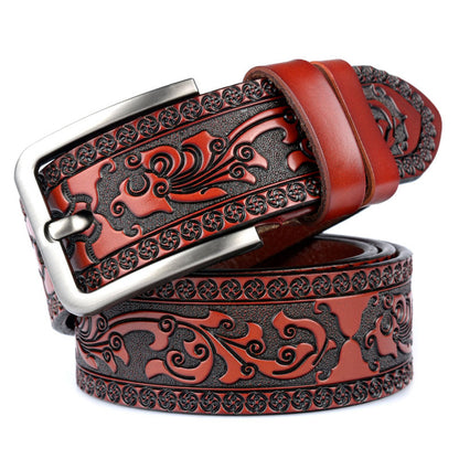 Black / 100 cm Men's Premium Embossed Genuine Leather Belt - skyjackerz