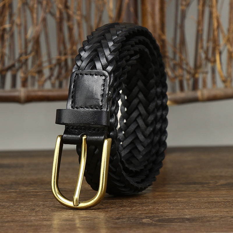 Black / 100 cm Designer Wowen Leather Belt For Men - skyjackerz