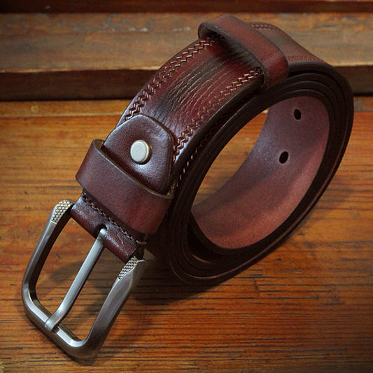 Red Brown / 100 cm Luxury Full Grain Leather Belt for Men - skyjackerz