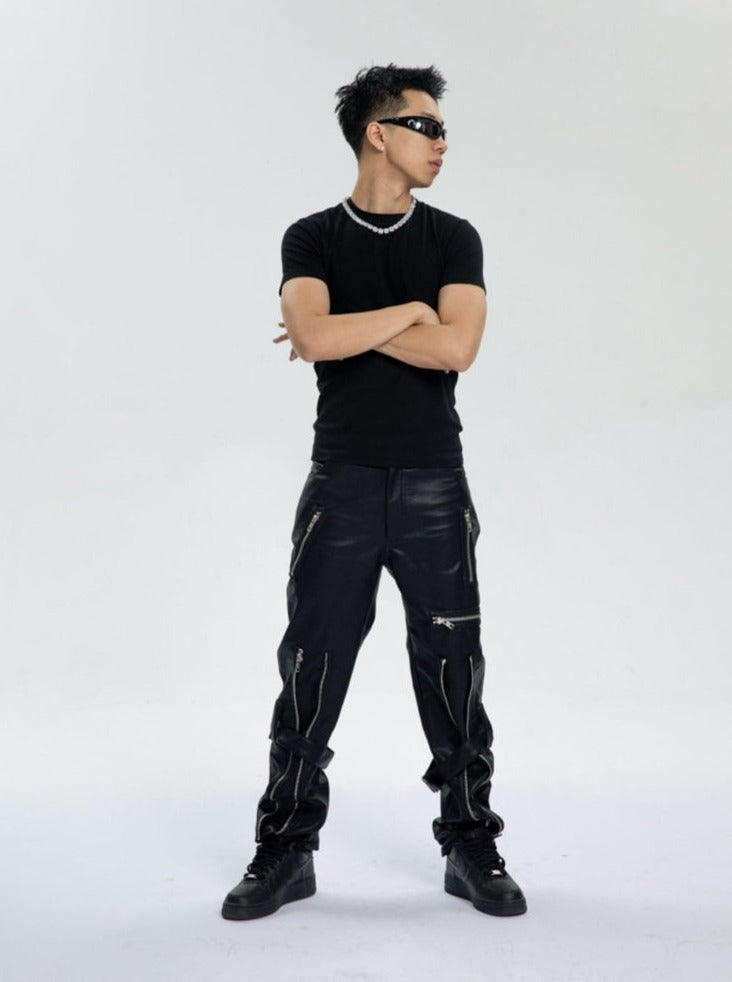 Black / S Men's Luxury Designer Leather Pants - skyjackerz