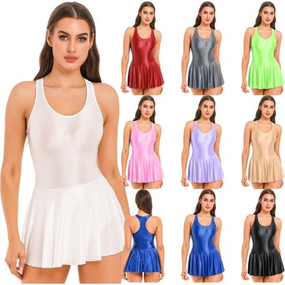 Women Leather Leotard Party Dress - skyjackerz