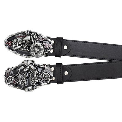 A - Black / 105 cm Men's Heavy Ghost Rider Genuine Leather Belt - skyjackerz