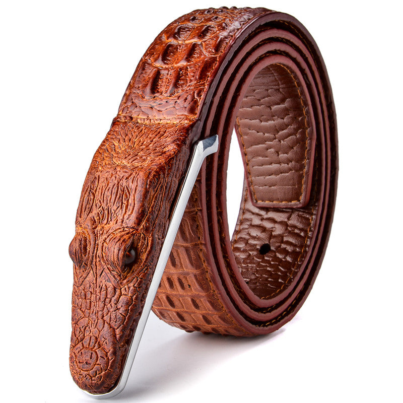 Red Brown / 105 cm Men's Stylish Crocodile Leather Belt - skyjackerz