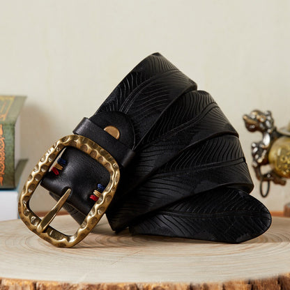 Black / 105 cm Vintage Leather Belt for Men - Washed Design - skyjackerz