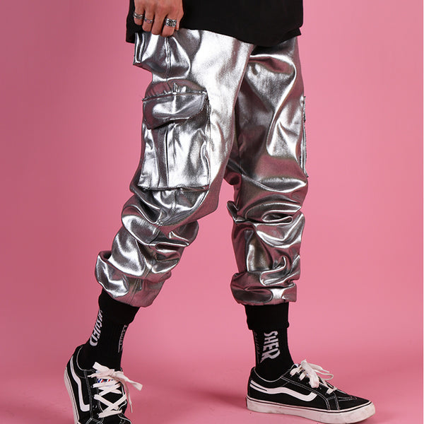 Men's Silver Multi-Pocket Hip Hop Pants – skyjackerz