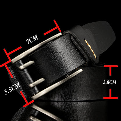 Black / 105 cm British Style Double Pin Leather Belt for Men - skyjackerz