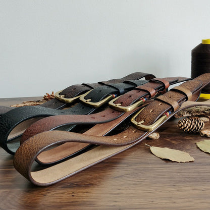 Khaki / 100 cm Men's Serpentine Strap Pin Buckle Leather Belt - skyjackerz