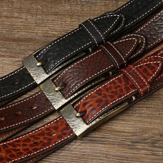 Designer Havey Brass Buckle Leather Belt For Men - skyjackerz