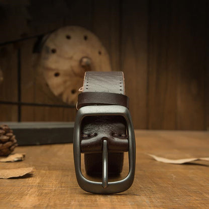 Dark Brown / 120 cm Handmade Leather Belt for Men - skyjackerz