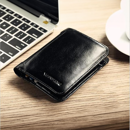 Black Anti-Scam Leather Wallet For Men - skyjackerz