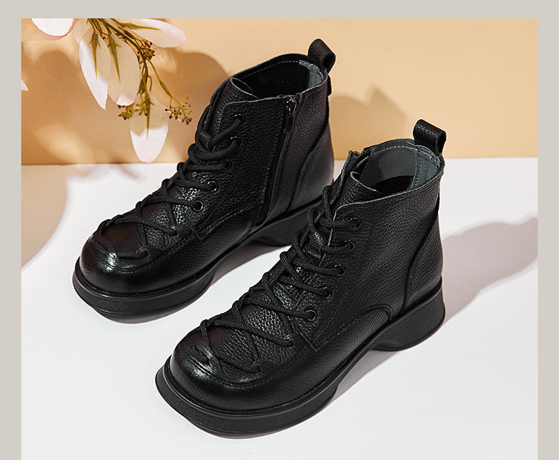 Women's Cross Lace-Up Leather Boots - skyjackerz