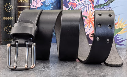 Black-B / 95 cm Retro Style Genuine Leather Belt for Men - skyjackerz